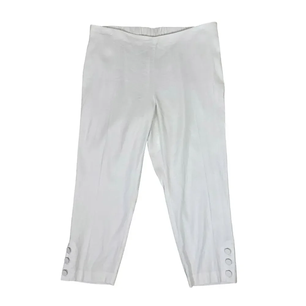 J.Jill Linen Stretch Pull On Cropped Ankle Pant White Sz MP Minimalist Coastal